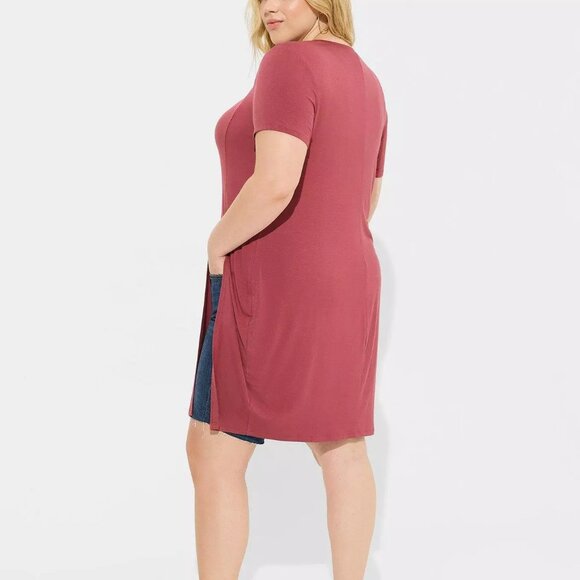 Torrid Tunic Top 1X - Maroon Split Front Super Soft Crew Long Shirt Tee Plus NWT - Picture 4 of 5